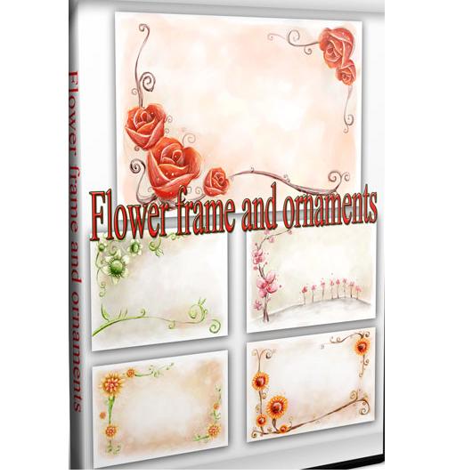 Flower frame and ornaments PSD
