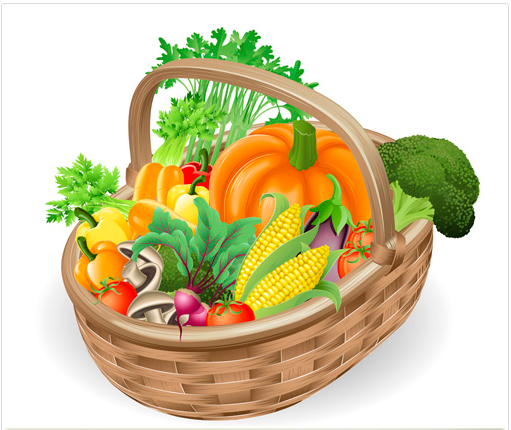 Vector – Wooden sign illustration and basket fresh vegetables