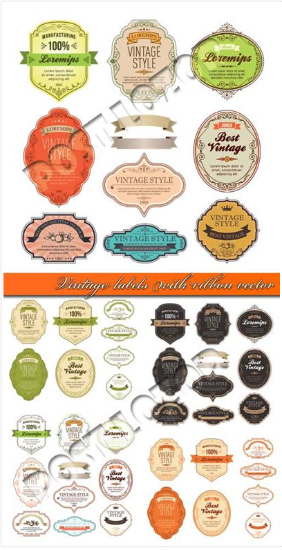 Vintage labels with ribbon vector