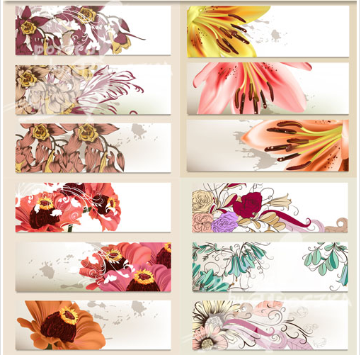 Abstract banners with flowers