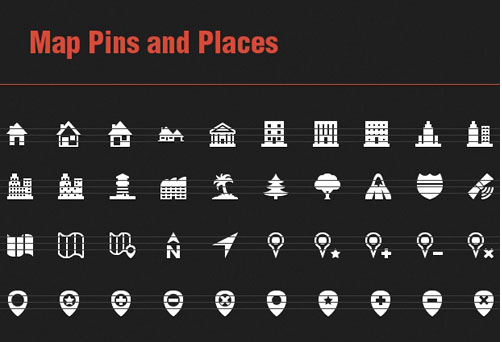 40 Vector Icons with Map Pins and Places