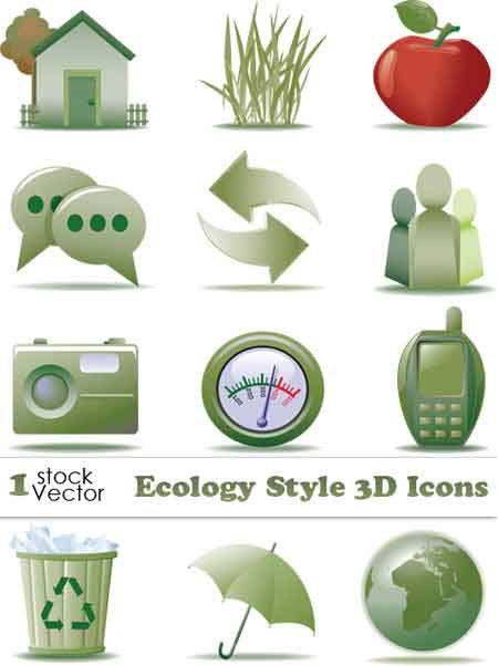 Vectores Ecology 3D Icons Iconos Ecológicos 3D