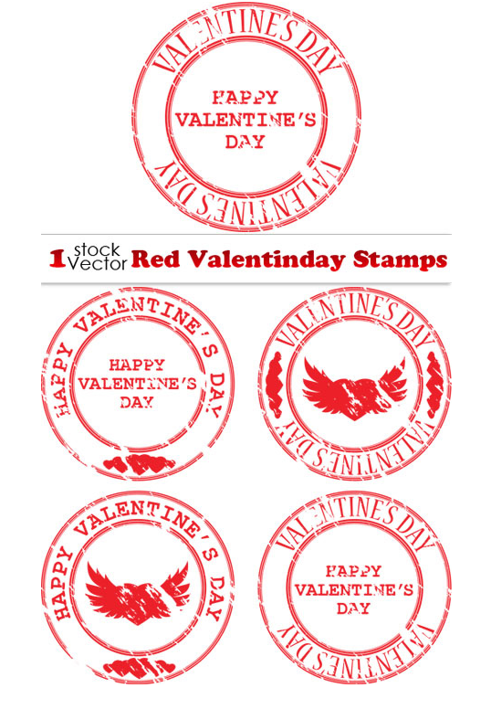 Red Valentinday Stamps Vector